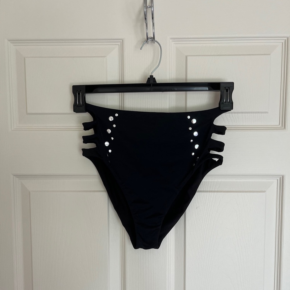 Bar III black high waist swim bottoms cutout straps small